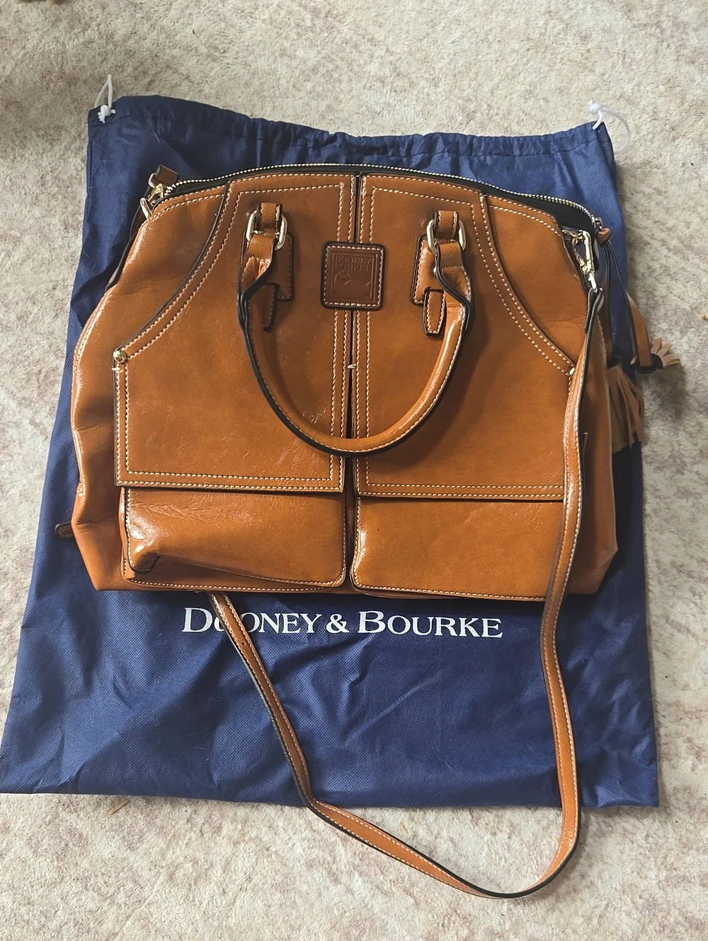 Dooney & Bourke Cognac Leather Satchel with Shoulder Strap
